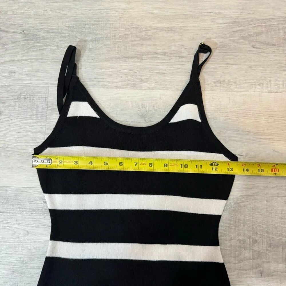 Revamped Wide Striped Black and White Fitted Midi Dress - Picture 9 of 15